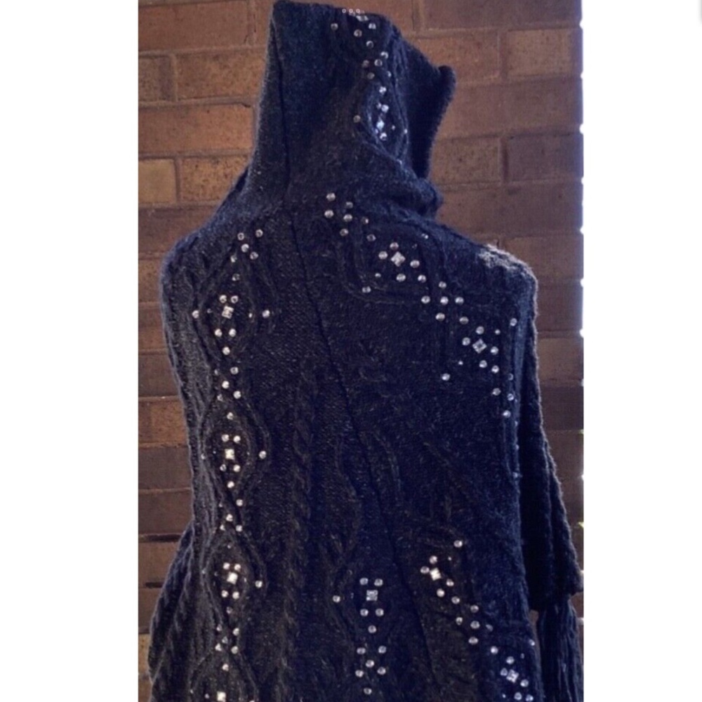 NWT Betsey Johnson Gray Jewel Covered Hooded Poncho with Fringe One Size